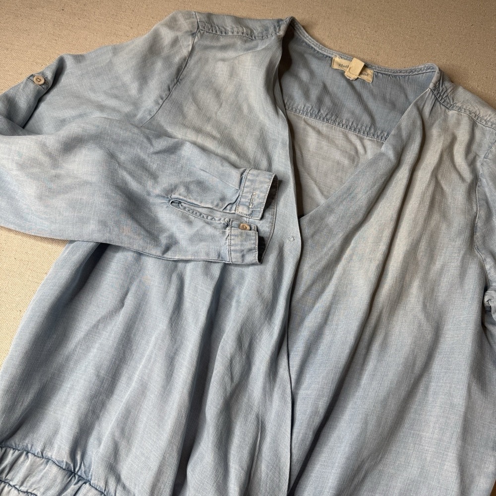 Cloth & Stone Anthropologie Women's Long Sleeve Chambray Shorts Romper Size Med